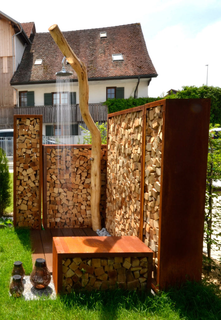 Pooldusche | Holz Dusche für den Garten mit Sichtschutz